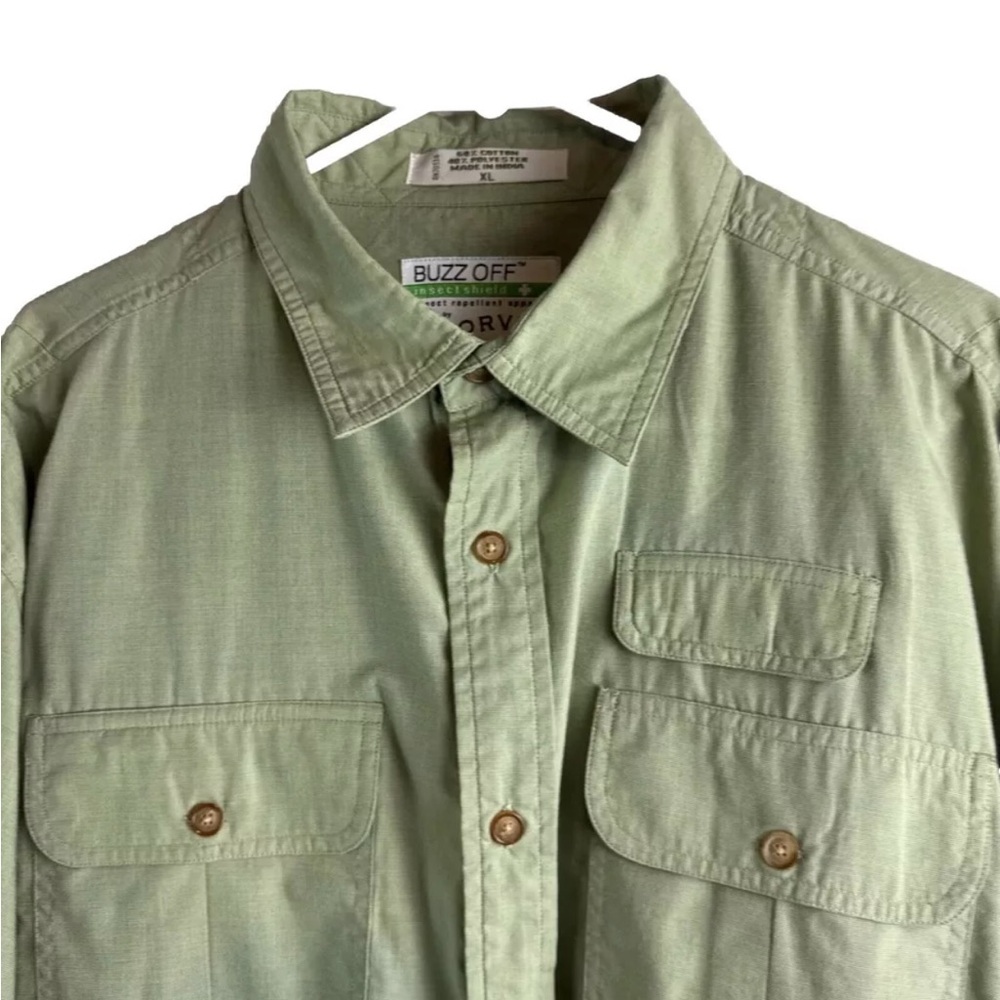 Orvis Men’s Shirt X-Large Buzz Off Green Fishing Vented Button XL Long Sleeves